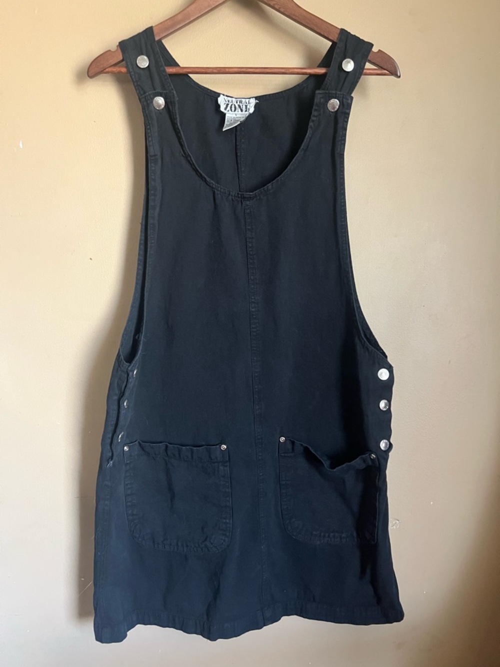 90s Black Pinafore Denim Dress Neutral Zone 100% Cotton